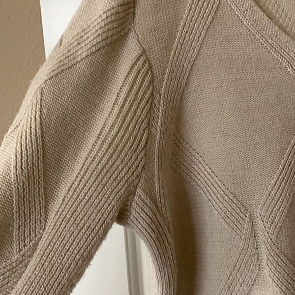 Vintage Sweater coastal oatmeal knit argyle women's large cable knit fall v neck - Picture 3 of 6